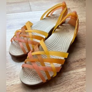 Crocs Huarache Women's Sz 8 Jelly Shoes Sandals Pink / Yellow / Orange